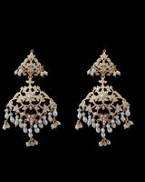 SN22 Gold-Plated 92.5 silver Pearl Necklace with Edwardian Style Earrings