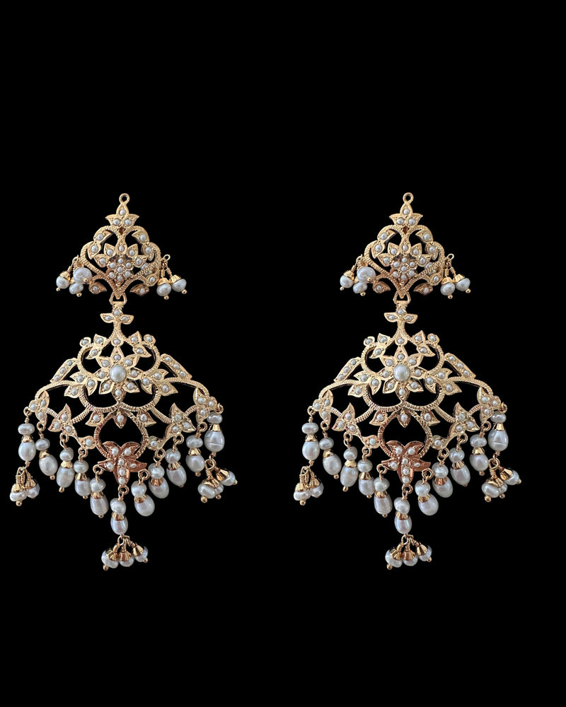SN22 Gold-Plated 92.5 silver Pearl Necklace with Edwardian Style Earrings
