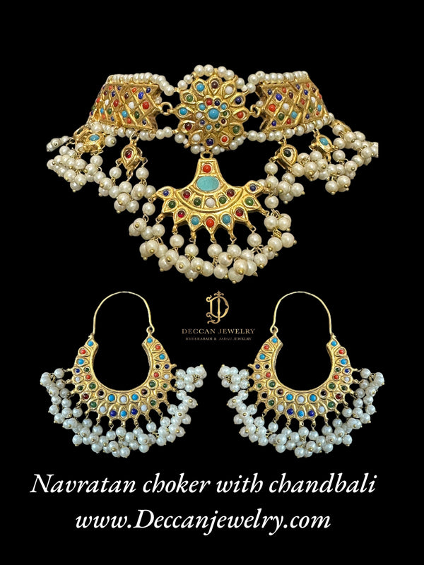 C314 Aniya navratan choker set ( SHIPS IN 4 WEEKS  )