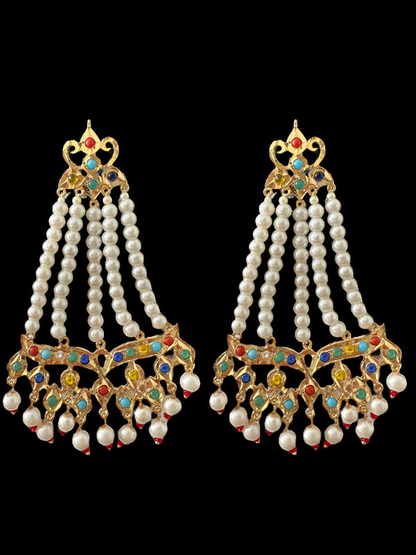 DER587 Amrita jhoomar earrings in Navratan  ( READY TO SHIP  )