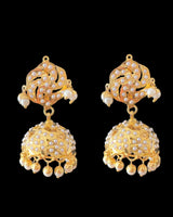 ER14 Gold plated jadau jhumka in pearls ( READY TO SHIP )