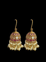 DER774 Gold plated ruby emerald combination jhumka ( READY TO SHIP )