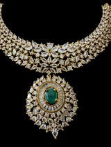 DNS170 Cz necklace set with earrings - Emerald green centre stone    (READY TO SHIP)