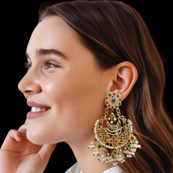 Mahira multicolor Pakistani kundan statement chandbali earrings DER19 (READY TO SHIP)  )