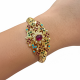 Gold-Plated Silver Navratan Kada with Freshwater Pearls – Openable Screw Design | 92.5 Silver Bracelet ( READY TO SHIP )