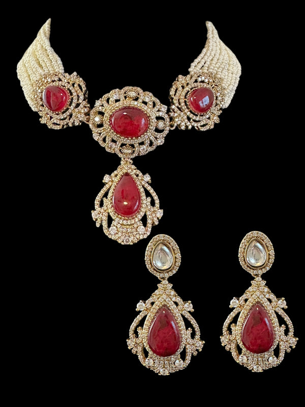 C531 Victorian choker set in ruby  ( READY TO SHIP )