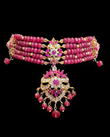 C576 Zarifa Ruby zircon Gold-Plated Choker with Earrings ( READY TO SHIP )