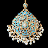 Turquoise and pearl gold plated jadau pendant set ( READY TO SHIP )