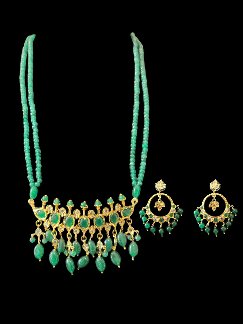 PS512 Tirmani with chandbali in green beads ( READY TO SHIP )