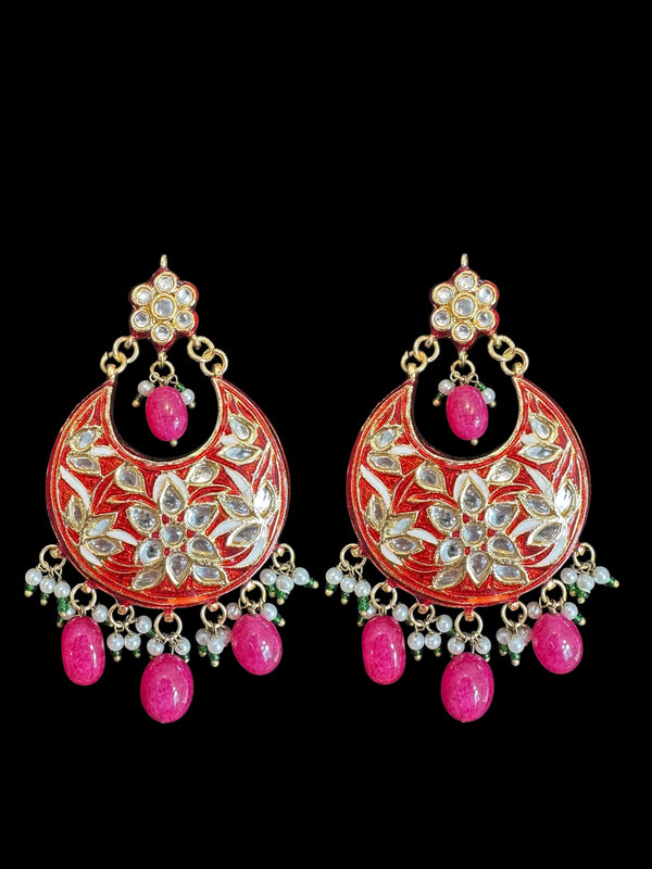 Gold-Plated Kundan Chandbali Earrings with Shell Pearls & Quartz Beads – 2.7” | Meenakari Back | Traditional Indian Jewelry ( READY TO SHIP )
