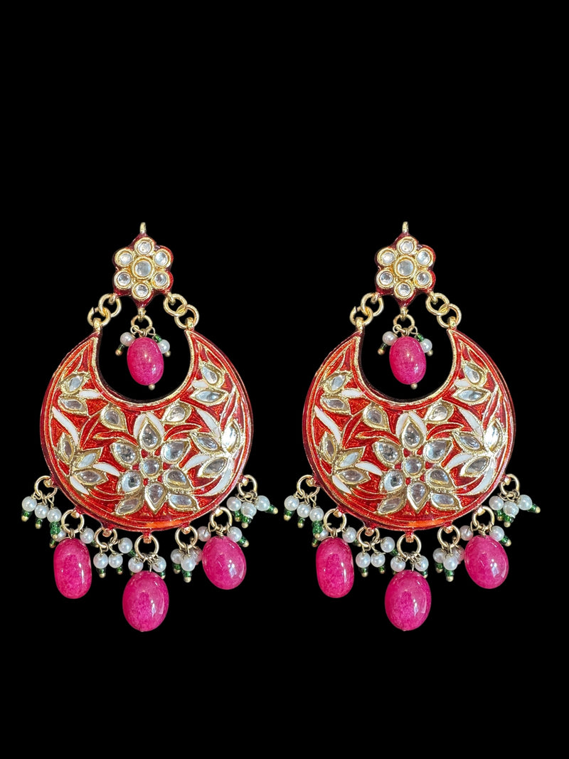 Gold-Plated Kundan Chandbali Earrings with Shell Pearls & Quartz Beads – 2.7” | Meenakari Back | Traditional Indian Jewelry ( READY TO SHIP )