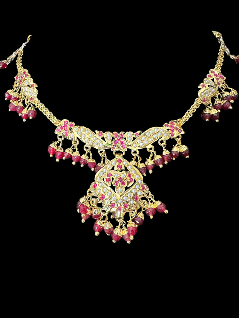 DNS118 jadau necklace in ruby pearl  ( READY TO SHIP )