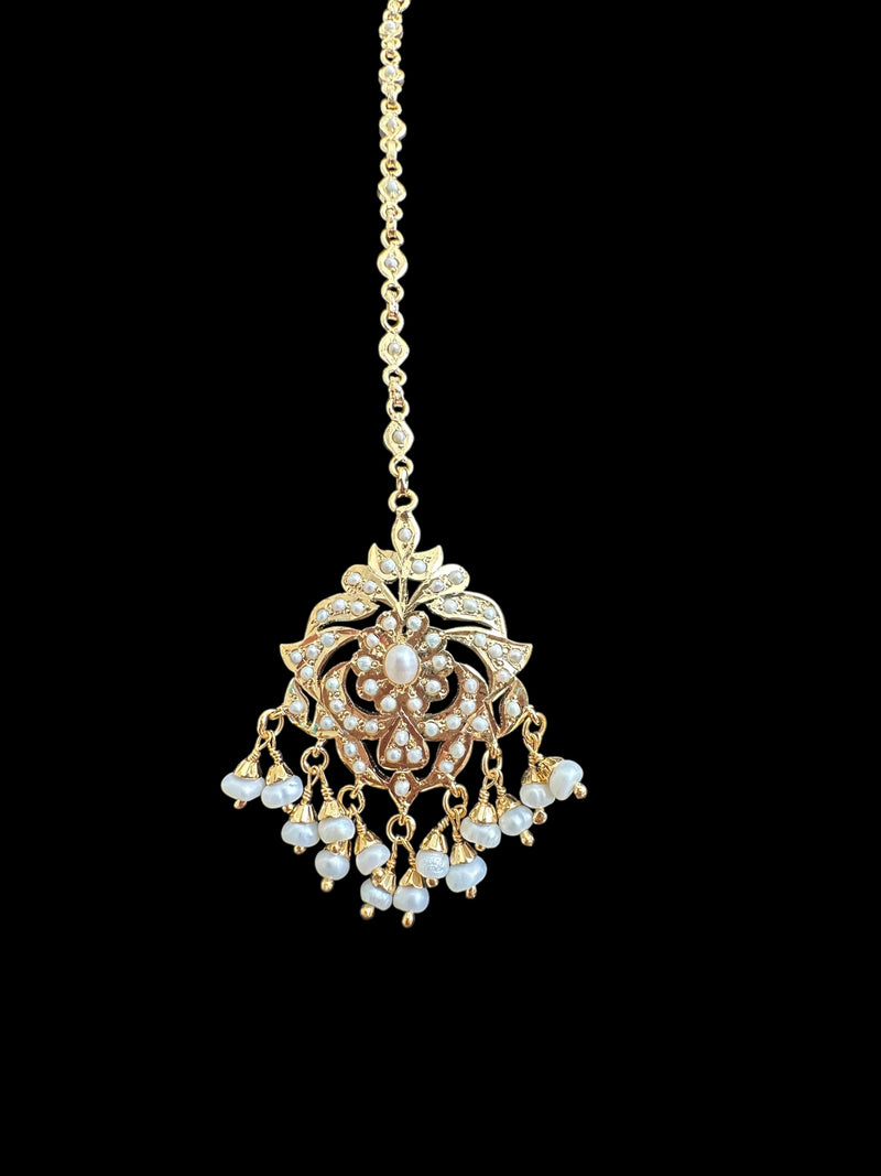 Gold plated silver tikka in fresh water pearls ( READY TO SHIP  )