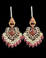 ERS82 Gold-Plated Meenakari Chandbali Earrings with Pearl Ear Support - Ruby ( READY TO SHIP)