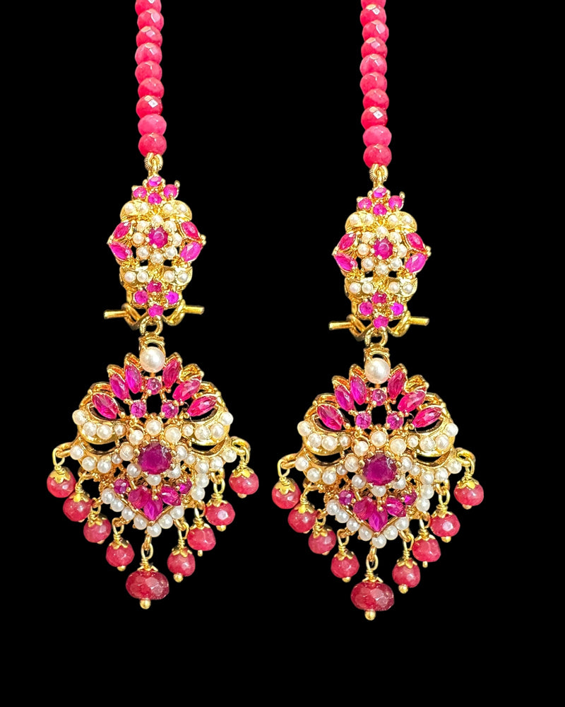 C575 Zarifa Gold-Plated Choker with Earrings – Ruby Beads & Pearl Detailing ( READY TO SHIP )