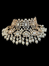 BR312 Bridal choker with earrings tika in pearls ( READY TO SHIP  )