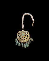 DJTK499 Traditional Hyderabadi Emerald Tika with Freshwater Pearls ( READY TO SHIP )