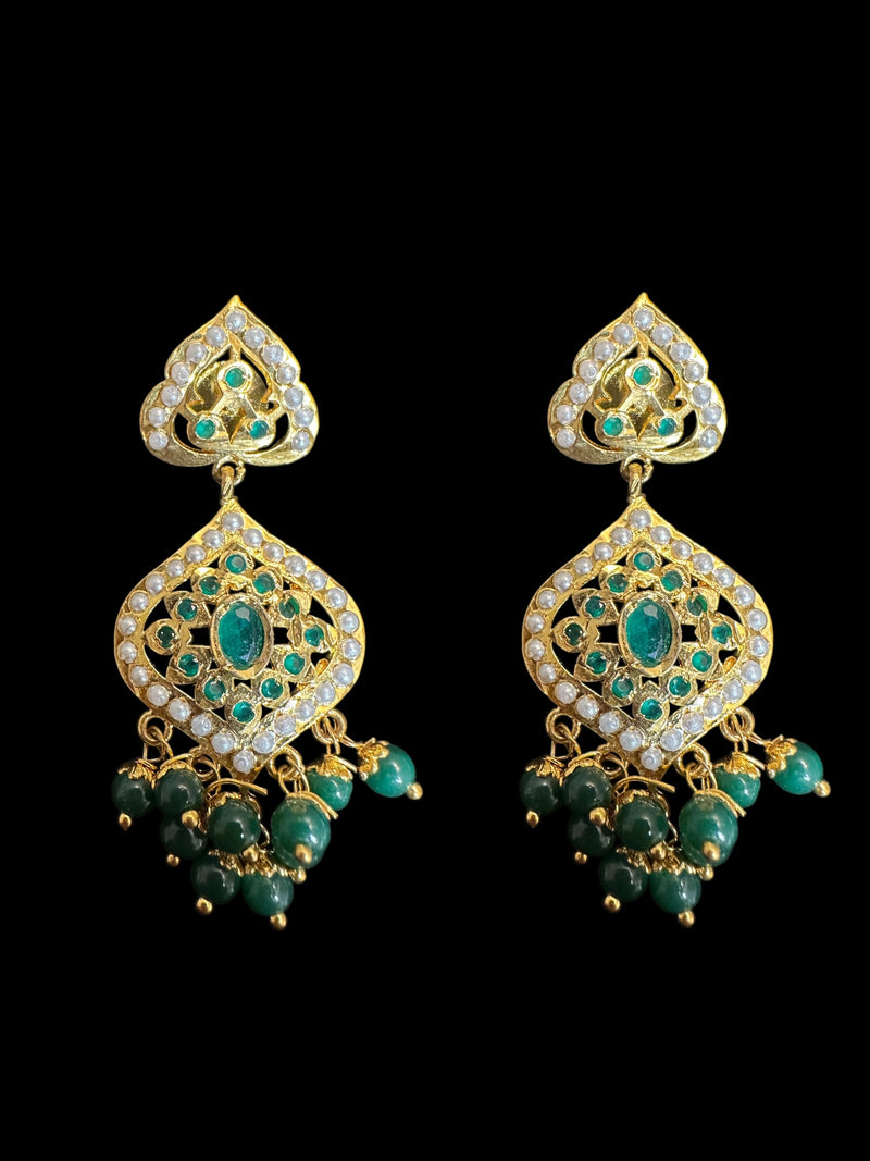 Jadau pendant earrings - Green   ( READY TO SHIP )