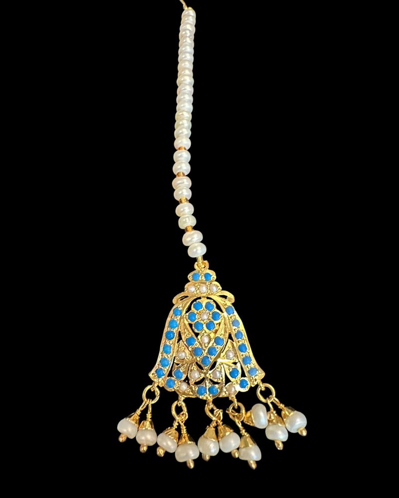 Gold Plated Silver Turquoise Tika with Freshwater Pearls ( READY TO SHIP )