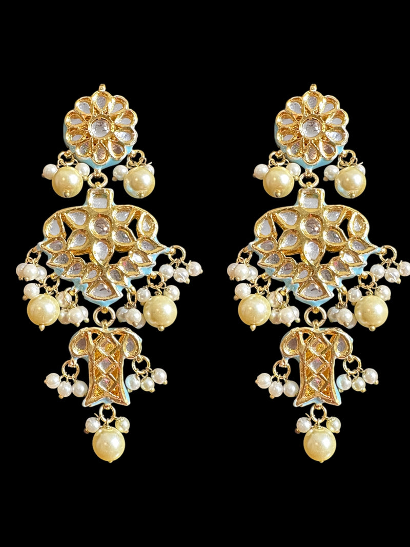 Kundan meena earrings - turquoise with pearl  ( READY TO SHIP )