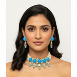 C595 Turquoise & Pearl Gold-Plated Choker Set – Timeless Elegance ( READY TO SHIP )