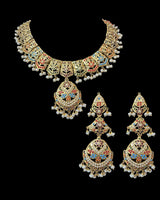 Navratan / Multicolored Jadau Necklace Set in Gold Plated Silver ( READY TO SHIP )