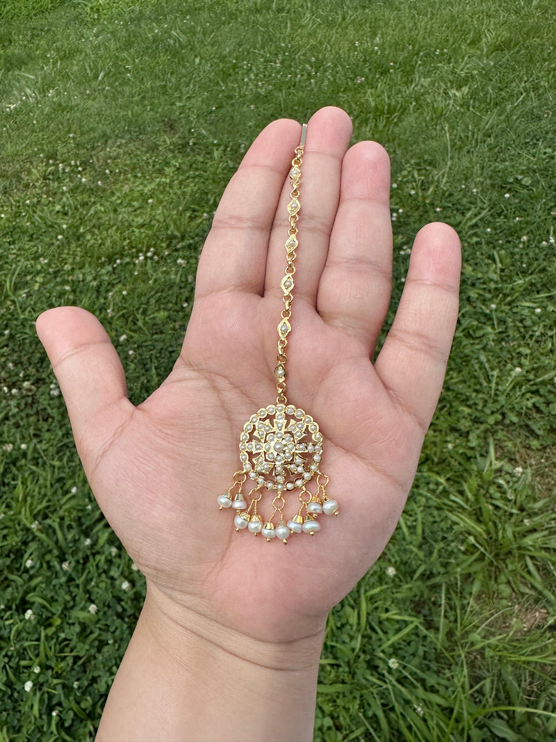 Fresh water pearl tika in gold plated silver ( READY TO SHIP )