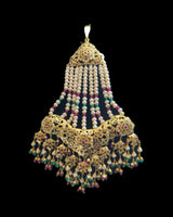 Jadau Jhoomar in Ruby, Emerald & Pearls – Gold Plated 92.5 Silver | Traditional Hyderabadi ( READY TO SHIP )