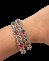 B817 Silver Plated Bangles in Clear and Ruby Cubic Zirconia ( READY TO SHIP )