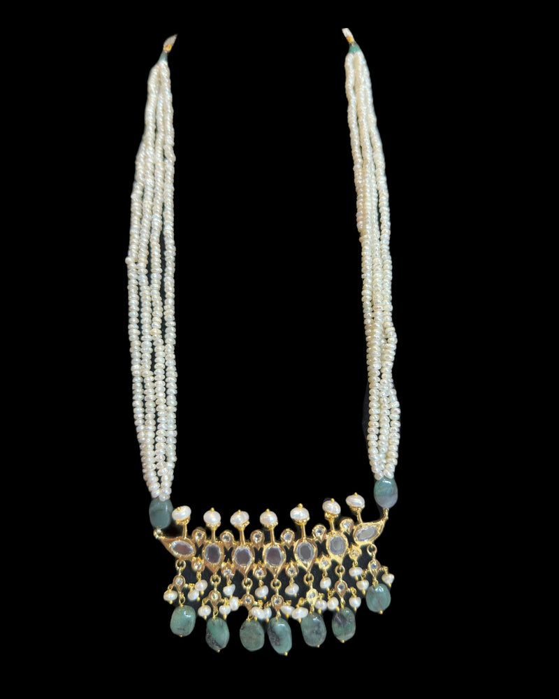 PS543 Hyderabadi tirmani in fresh water pearls and emerald beads ( READY TO SHIP )