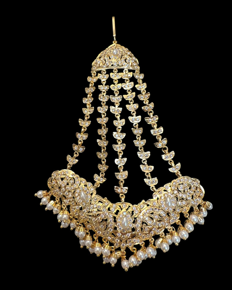 ✨ Hyderabadi Jhoomar & Tika Set – Gold-Plated with Freshwater Pearls & Zircon ( READY TO SHIP )