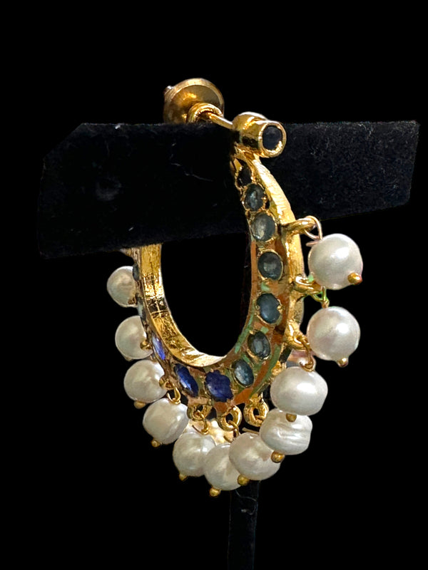 DER557 Chandbali in fresh water pearls and sapphires ( READY TO SHIP )