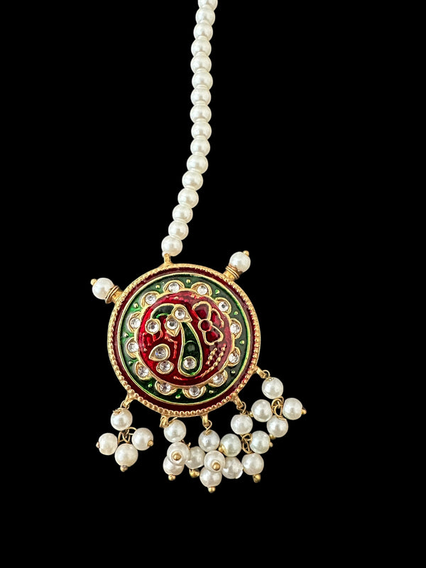 DJTK315 Kundan and meenakari  tika - Red green  ( READY TO SHIP )