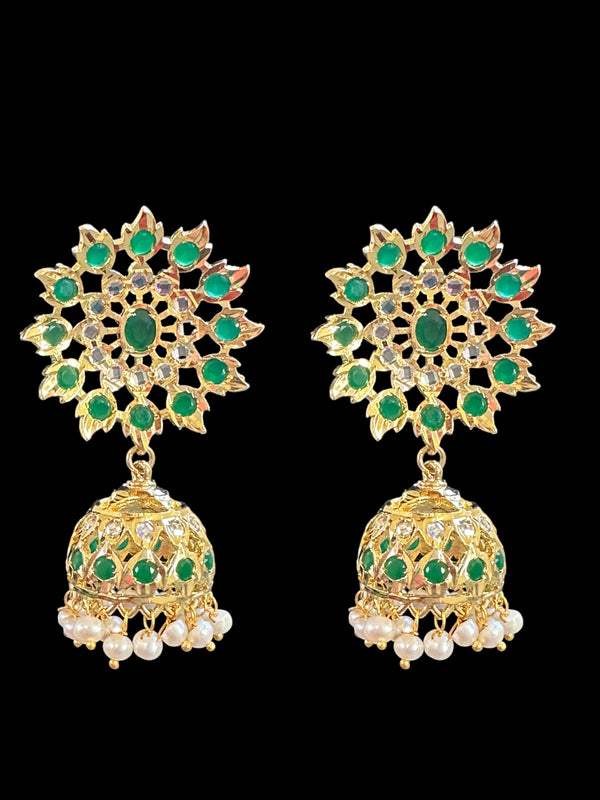 DER522 Hyderabadi gold plated Jhumka - Green  ( SHIPS IN 4 WEEKS  )