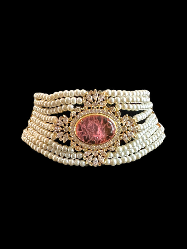 C339P gold plated Cz choker in pink ( READY TO SHIP )