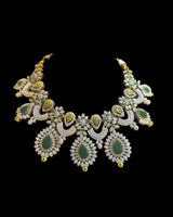 BR602 Mehar Traditional Green CZ Bridal Jewelry Set – Gold-Plated Necklace, Earrings, Tika & Ring ( READY TO SHIP )