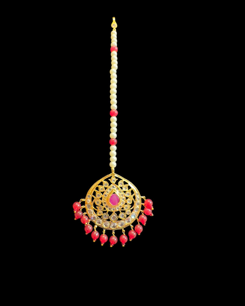 DJTK372 Gold-Plated Tikka in Pearl & Ruby Combination ( READY TO SHIP )