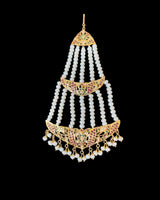 Gold-Plated Silver Jhoomar (Passa) – Ruby, Emerald & Freshwater Pearl ( READY TO SHIP )