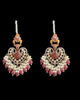 ERS82 Gold-Plated Meenakari Chandbali Earrings with Pearl Ear Support - Ruby ( READY TO SHIP)