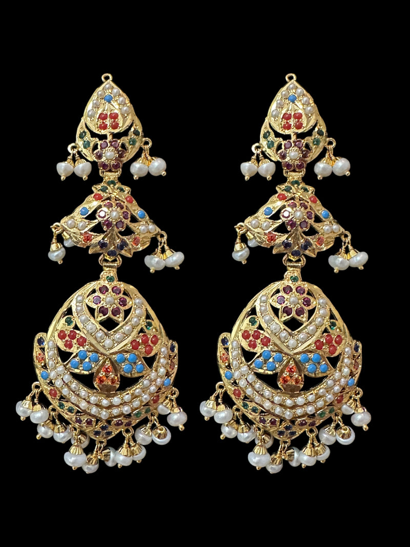 Navratan / Multicolored Jadau Necklace Set in Gold Plated Silver ( READY TO SHIP )