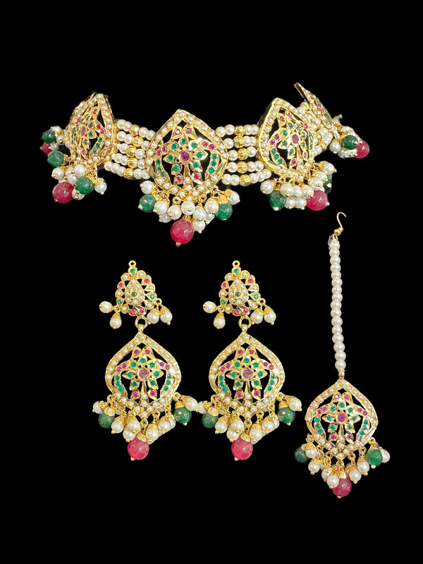 C282 Juhi jadau choker in ruby emerald  ( READY TO SHIP) l