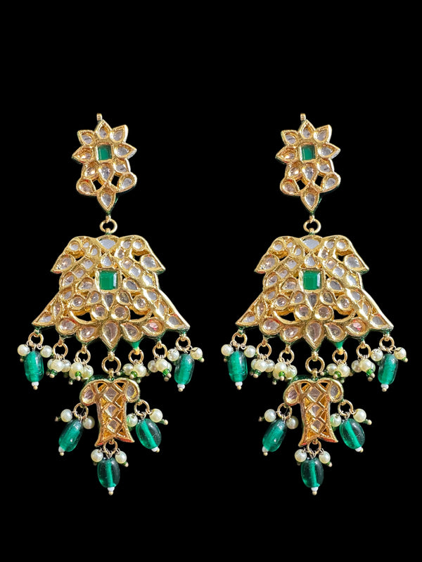 Mashal Kundan earrings  - Green  ( READY TO SHIP )