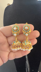 Turquoise Pearl Jhumkas in 92.5 Silver (Gold-Plated) ( READY TO SHIP )