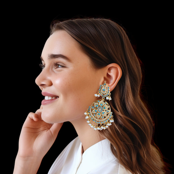 Freya Turquoise & Freshwater Pearl Earrings – Gold-Plated 92.5 Silver (Ready to Ship)
