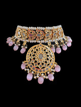 C281 Anmara gold plated choker in fresh water pearls  in pink beads ( READY TO SHIP )