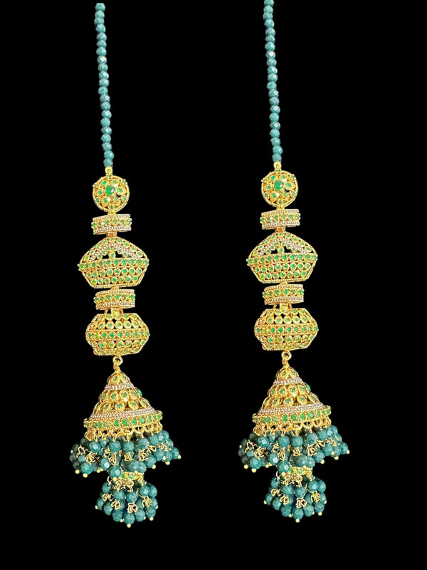 DER775 - zircon jhumka with green beads ( READY TO SHIP )