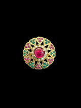 Ruby, Emerald & Freshwater Pearl Gold-Plated Silver Adjustable Ring ( READY TO SHIP)