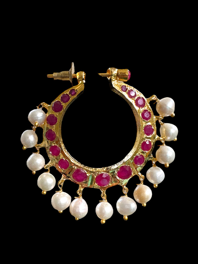 DER554 Chandbali in fresh water pearls and rubies ( SHIPS IN 4 WEEKS  )