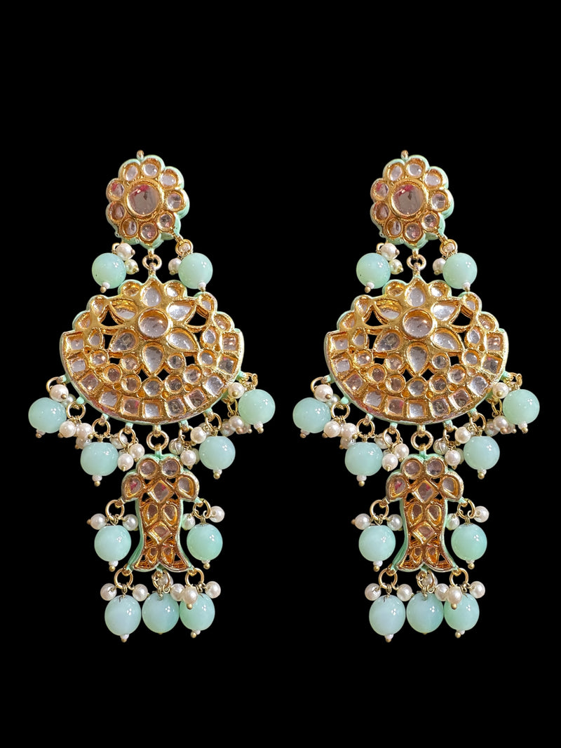 Farwah large  Kundan earrings  - Mint   ( READY TO SHIP )