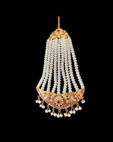 Gold-Plated 92.5 Silver Ruby & Freshwater Pearl Hyderabadi Jhoomar (Passa) ( READY TO SHIP )